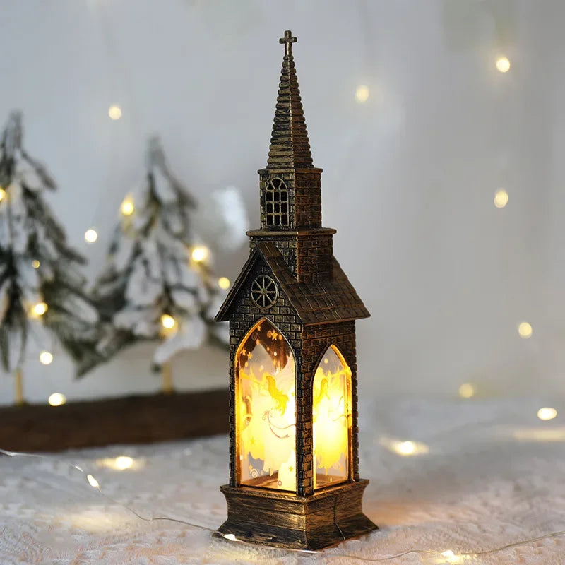 Christmas Decoration LED Electronics Wind Lantern Small Church Ornament Catholic Angel Jesus Holy Family Home Room Shelf Garnish