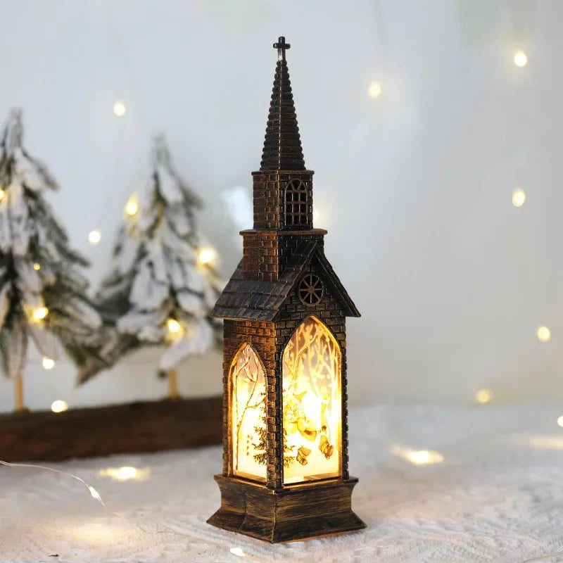 Christmas Decoration LED Electronics Wind Lantern Small Church Ornament Catholic Angel Jesus Holy Family Home Room Shelf Garnish